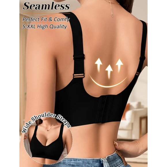 Seamless Wireless Black Bra With Wide Straps & Adjustable Back Closure size M - Picture 2 of 5